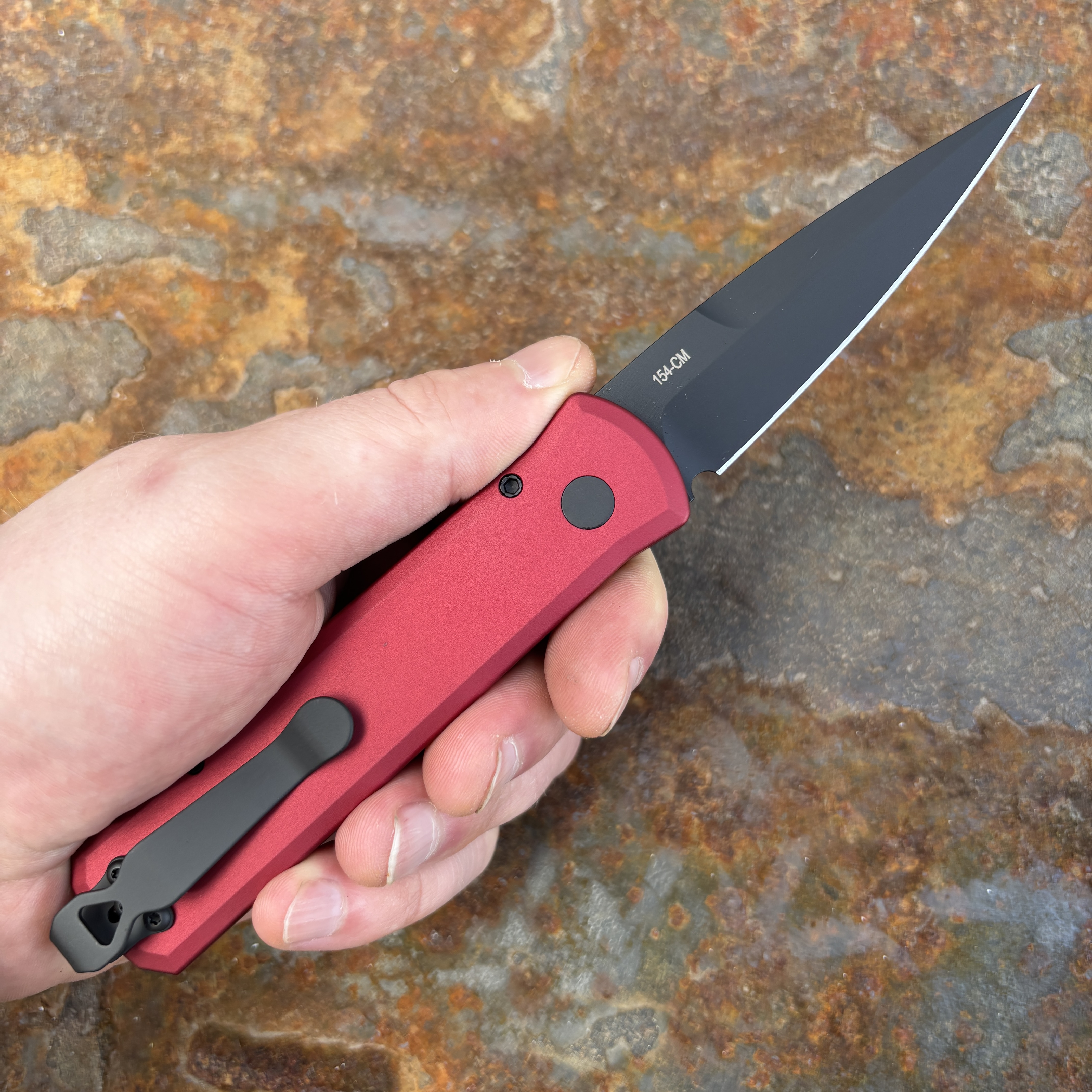 Pro-Tech Godson Auto Red Aluminum Black DLC 154CM Blade (721-Red