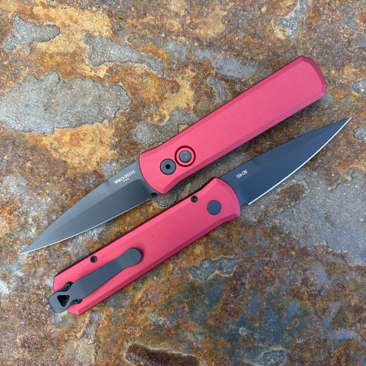 Pro-Tech Godson Auto Red Aluminum Black DLC 154CM Blade Folding Knife