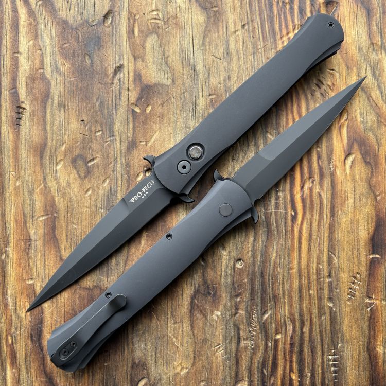 Pro-Tech Large Don Auto Black Aluminum MOP Button Black DLC 154CM Blade Folding Knife