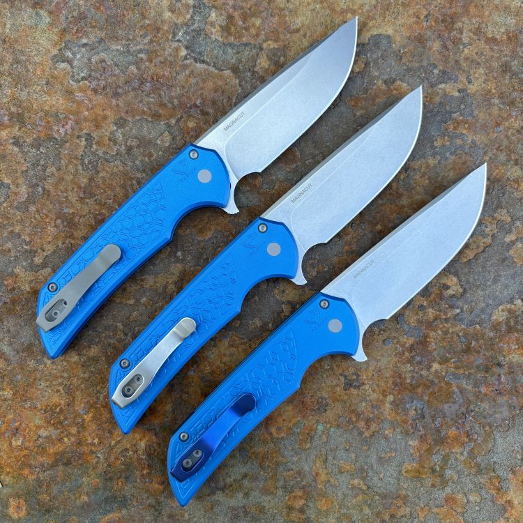 Pro-Tech Mordax Blue Gridlock Aluminum Stonewashed MagnaCut Blade Folding Knife