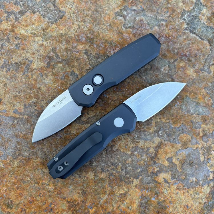 Pro-Tech Runt 5 Black Aluminum Stonewashed Wharncliffe MagnaCut Blade Folding Knife