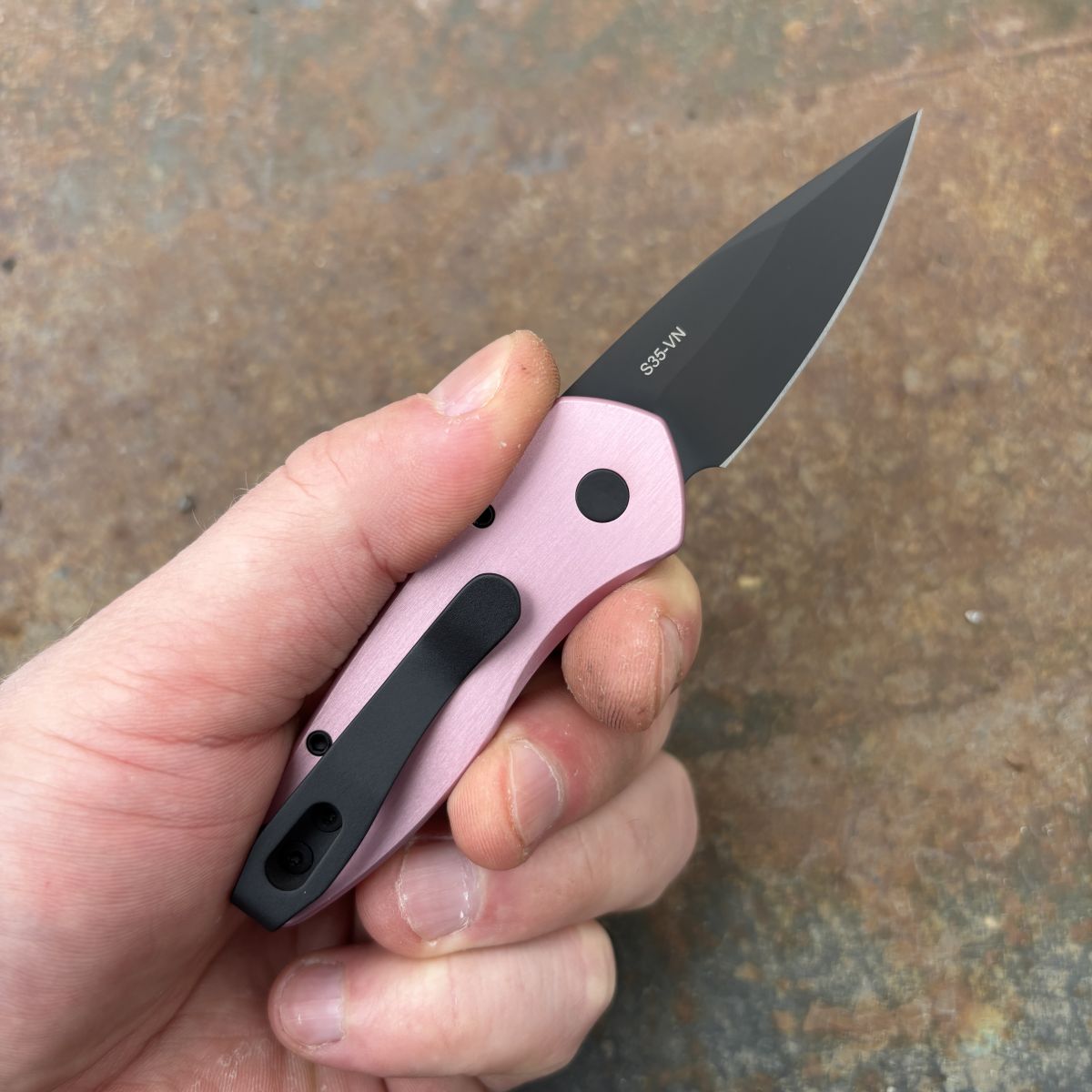 Pro-Tech Sprint Auto Pink Aluminum Black DLC S35V Blade (2907-Pink