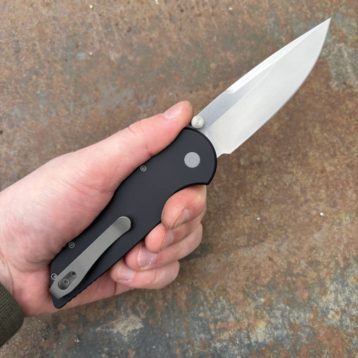 Pro-Tech TR-3 Integrity Black Aluminum Stonewashed S35V Blade
