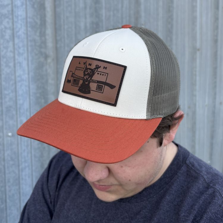 Richardson Cream/Loden Green/Dark Orange Low Pro Snapback Trucker Hat (115) - Leather Dog Patch