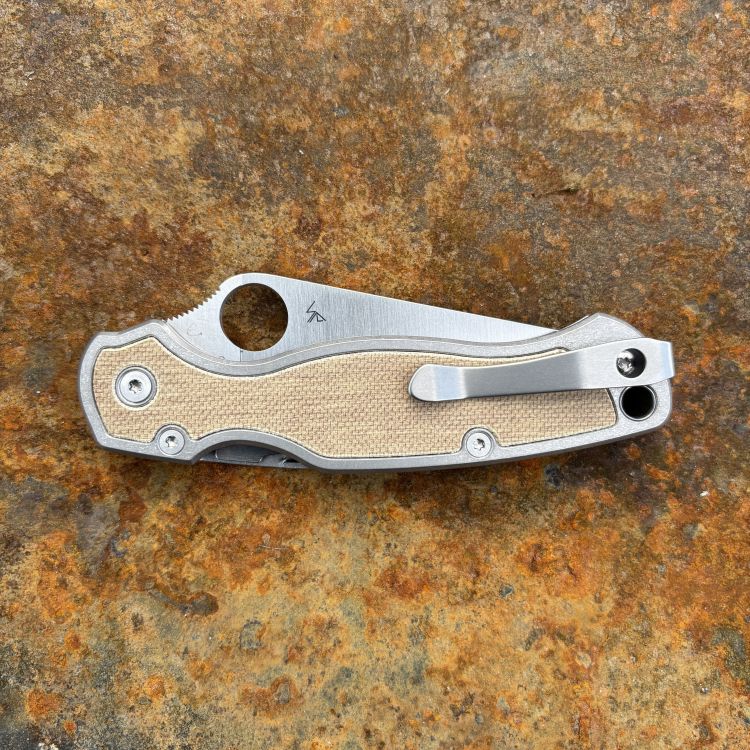 Spyderco PM2 Brown Canvas Micarta Inlay Stonewashed Feather Scale Kit
