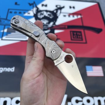 Spyderco Para 3 Stonewashed Laser Tri-Topo Plain Titanium Scales Satin SPY27 MOD Knife