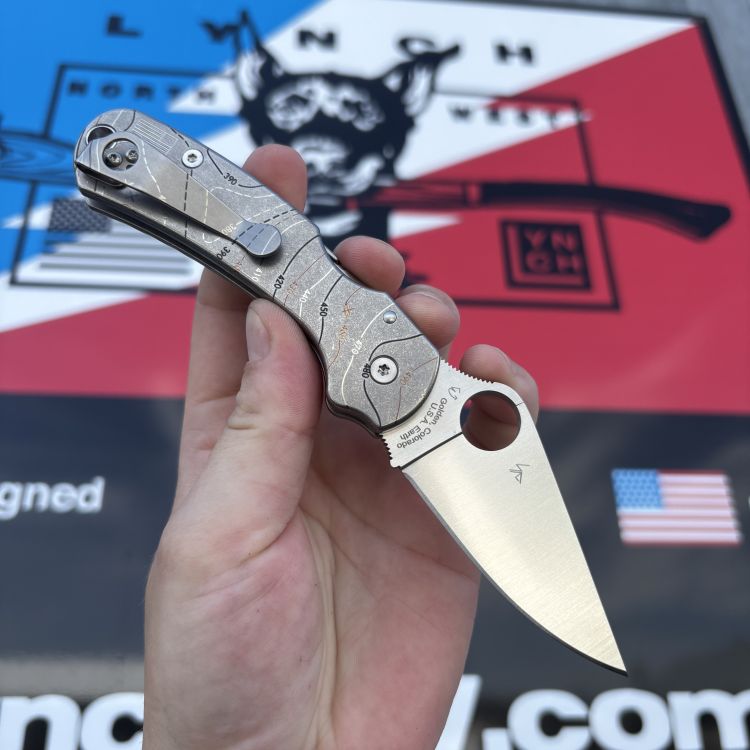 Spyderco Para 3 Stonewashed Laser Tri-Topo Plain Titanium Scales Satin SPY27 MOD Knife