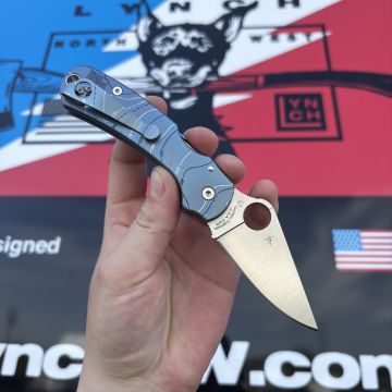 Spyderco Para 3 Sky Blue Laser Tri-Topo Plain Titanium Scales Satin SPY27 MOD Knife