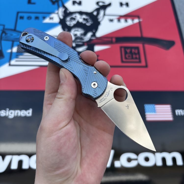 Spyderco Para 3 Sky Blue Metallic Samurai Titanium Scales Satin S45V MOD Knife