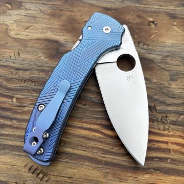 Spyderco Shaman Skinny Sky Blue Metallic Samurai Titanium Scales Satin CPM SPY27 MOD Knife