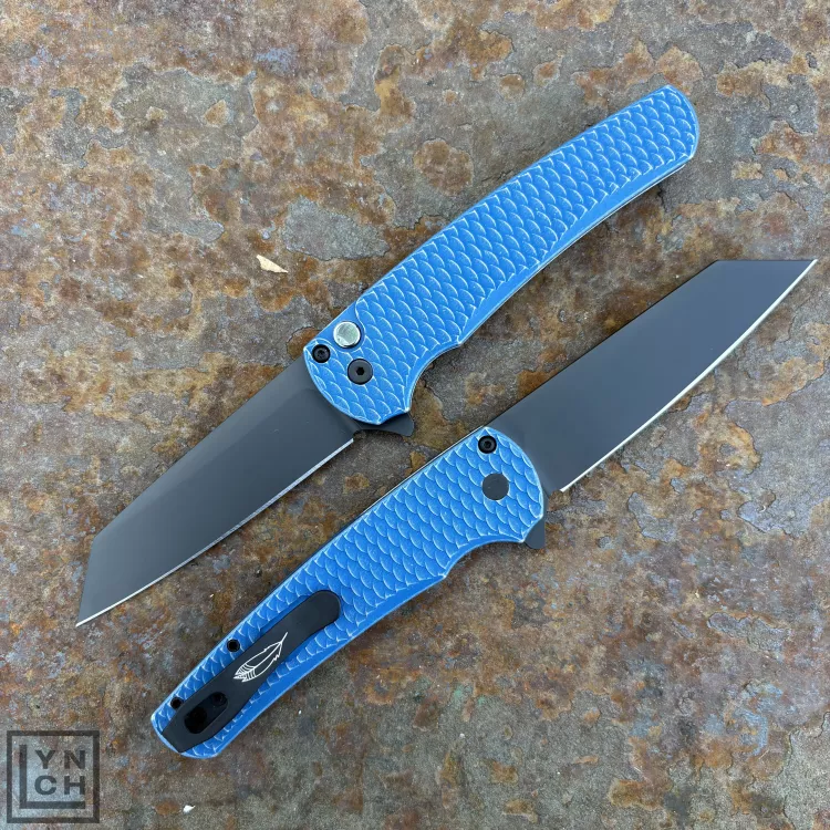 Pro-Tech Malibu Blue Dragon Scale Aluminum Black DLC MagnaCut Blade Folding Knife