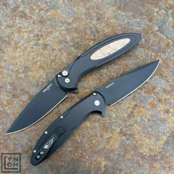 Pro-Tech Cambria Black Aluminum Maple Burl Inlay Black DLC MagnaCut Blade Folding Knife