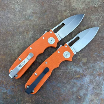 Demko Shark Cub Orange G10 Scales Stonewashed 20CV Slicer Shark Blade Folding Knife