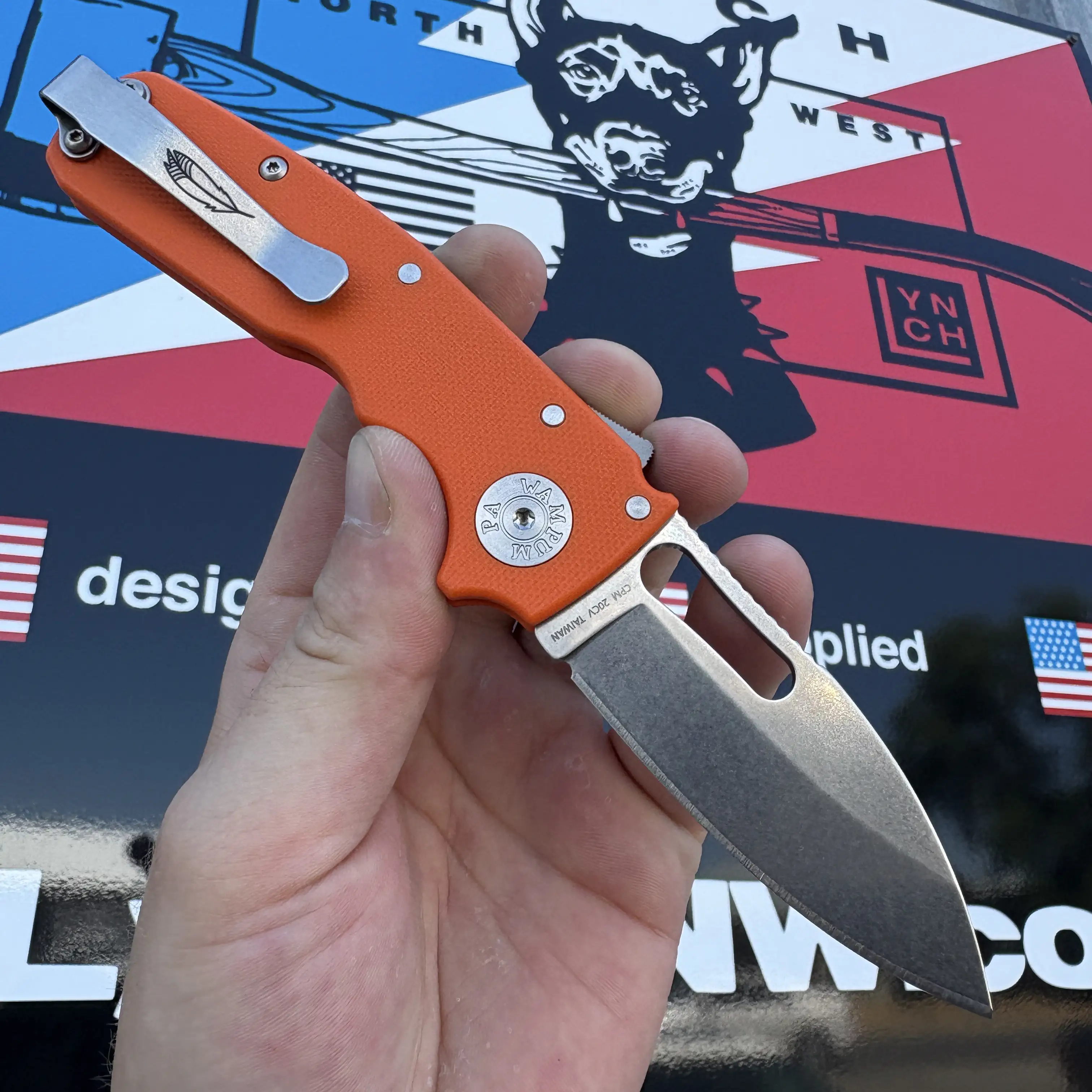 Demko Shark Cub Orange G10 Scales Stonewashed 20CV Slicer Shark