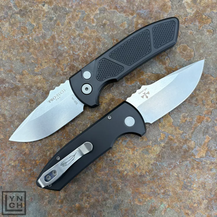 Pro-Tech Les George SBR Auto Textured Black Aluminum Stonewash S35V Blade Folding Knife