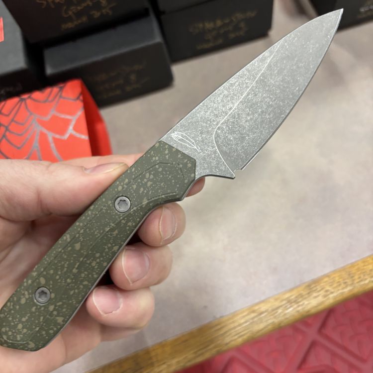 Lynch Blades Sparrow Seven Green Splatter Titanium Service Finish CPM 154 Fixed Blade