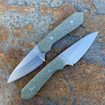 Lynch Blades Sparrow Seven Green Splatter Titanium Stonewashed Step Milled MagnaCut Fixed Blade