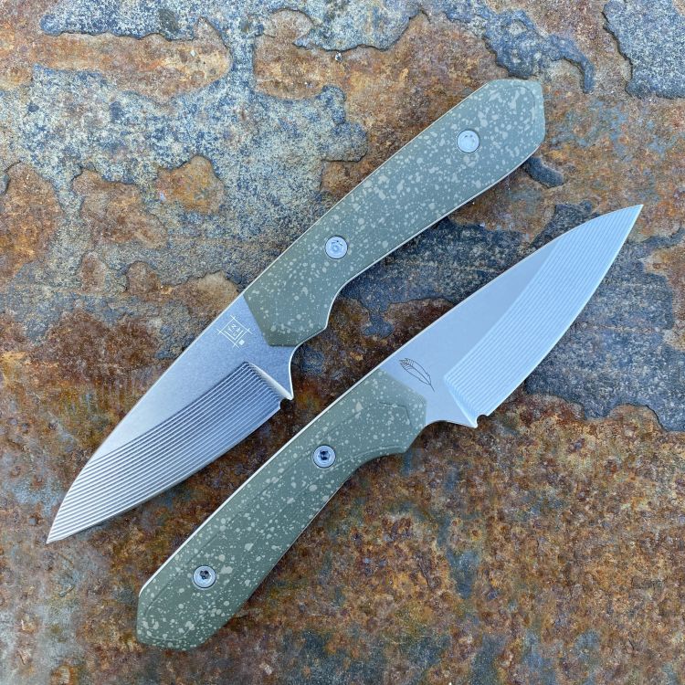 Lynch Blades Sparrow Seven Green Splatter Titanium Stonewashed Step Milled MagnaCut Fixed Blade