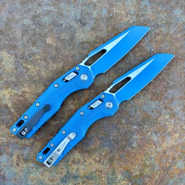 Microtech MSI Ram-Lok Blue Cerakote Tri-Grip Polymer Blue Cerakote M390 Folding Knife