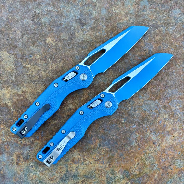 Microtech MSI Ram-Lok Blue Cerakote Tri-Grip Polymer Blue Cerakote M390 Folding Knife