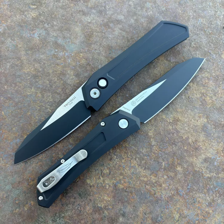 Pro-Tech Auto Sinkevich Oligarch Black Aluminum 2-Tone DLC MagnaCut Pearl Button Blade Folding Knife