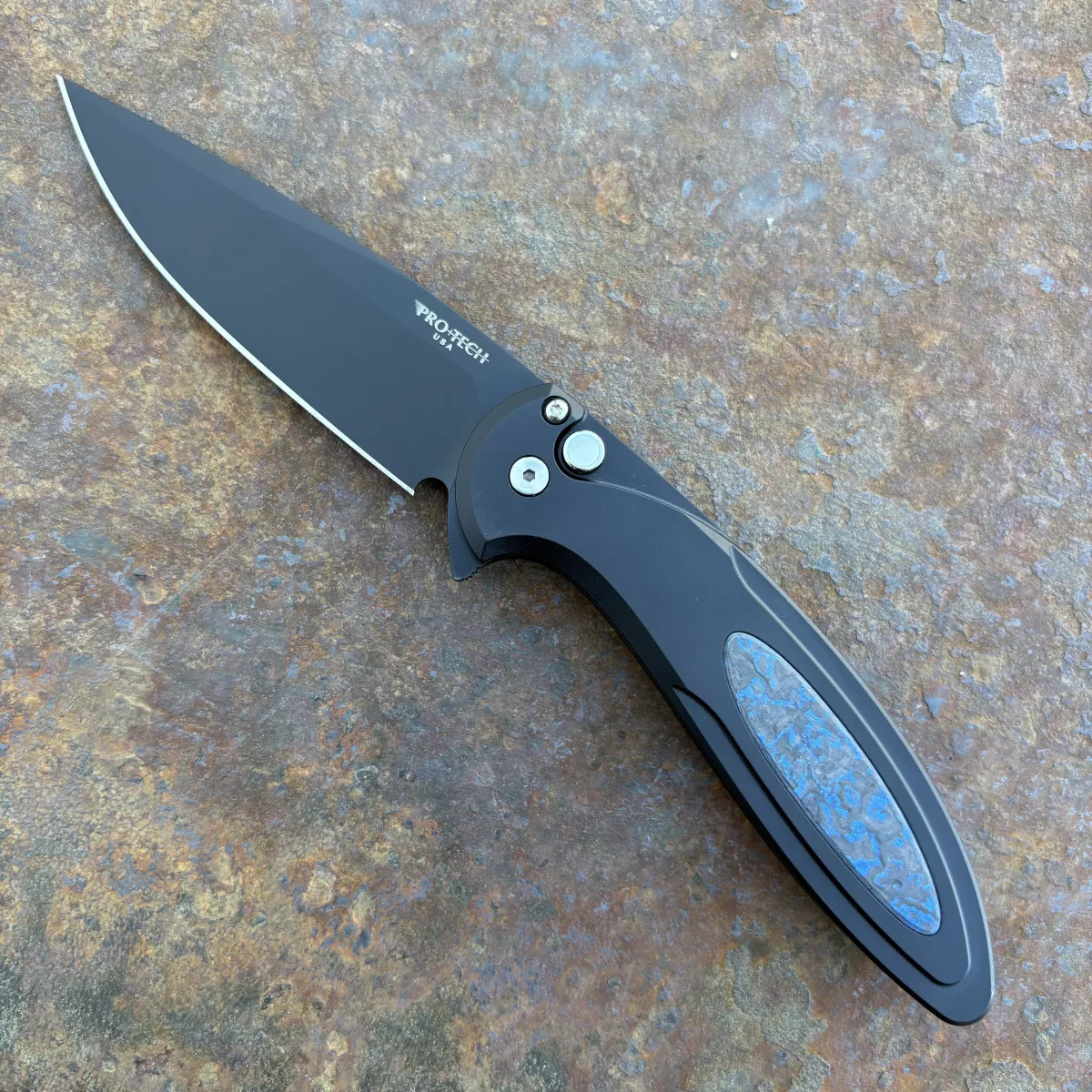 Pro-Tech Cambria 2 Black Aluminum TechnoCarbo Blue Inlay Stonewash
