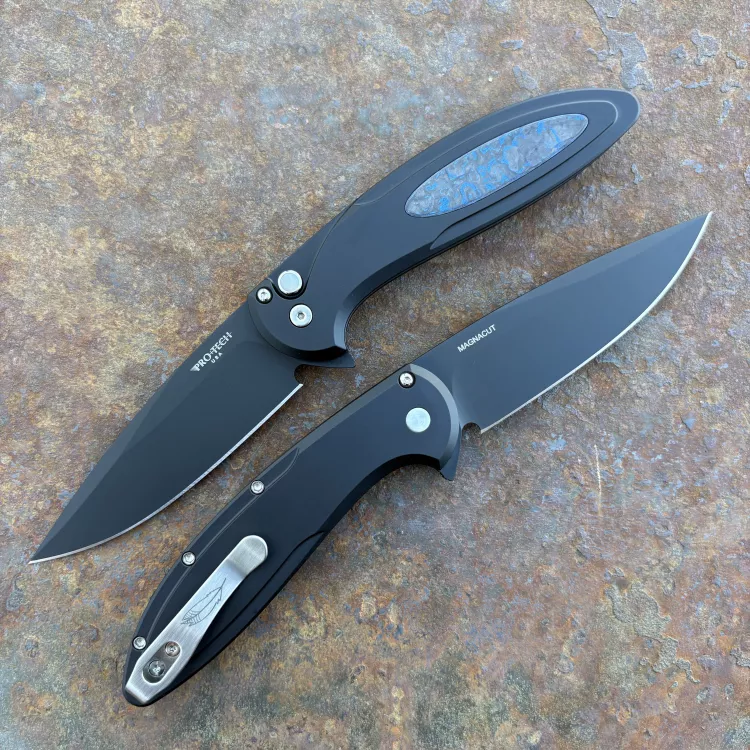 Pro-Tech Cambria 2 Black Aluminum TechnoCarbo Blue Inlay DLC MagnaCut Blade Folding Knife