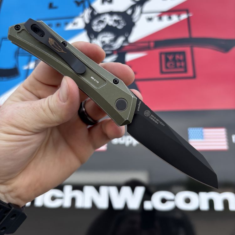 Pro-Tech Auto Sinkevich Oligarch Green Aluminum Black DLC MagnaCut Blade Folding Knife