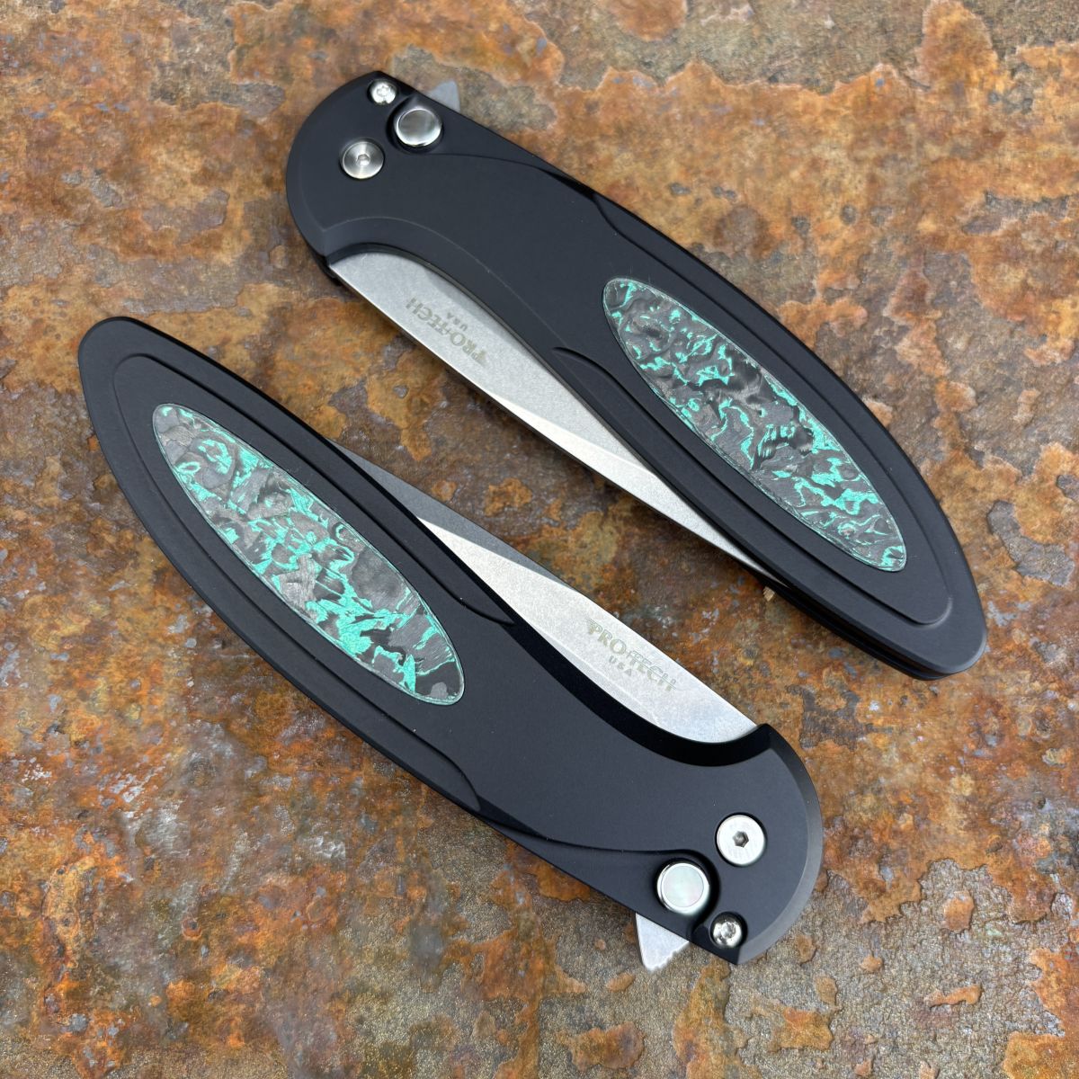 Pro-Tech Cambria 2 Black Aluminum TechnoCarbo Teal Inlay Stonewash