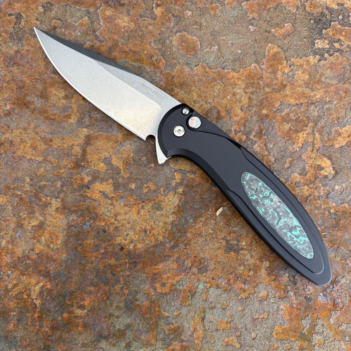 Pro-Tech Cambria 2 Black Aluminum TechnoCarbo Teal Inlay Stonewash