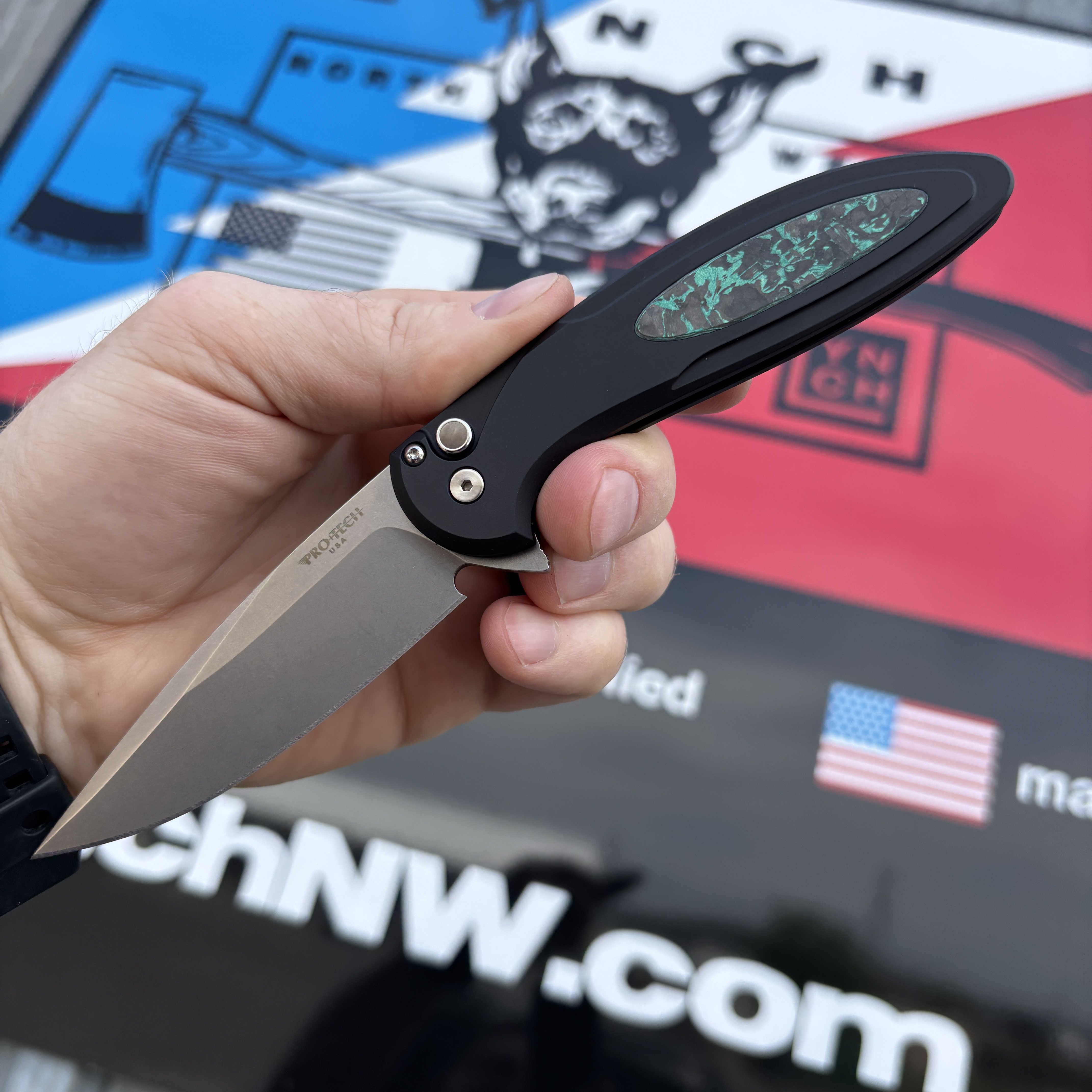 Pro-Tech Cambria 2 Black Aluminum TechnoCarbo Teal Inlay Stonewash