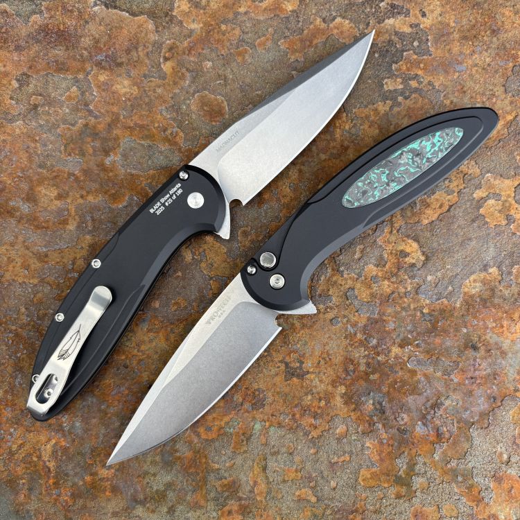 Pro-Tech Cambria 2 Black Aluminum TechnoCarbo Teal Inlay Stonewash MagnaCut Blade Folding Knife
