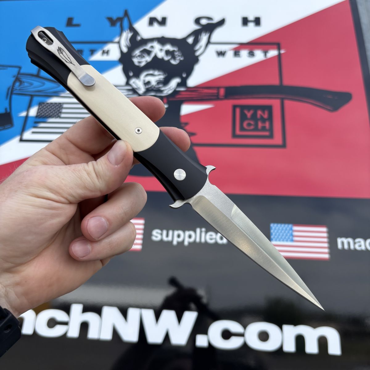 Pro-Tech Large Don Auto Tuxedo Black Aluminum Ivory Micarta Inlay