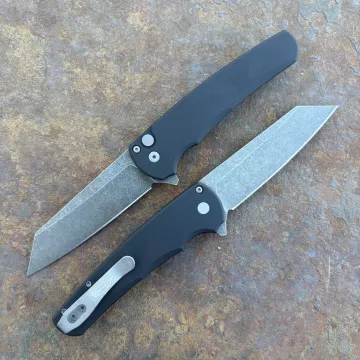 Pro-Tech Malibu Black Aluminum Acid Wash Reverse Tanto Magnacut Blade Folding Knife