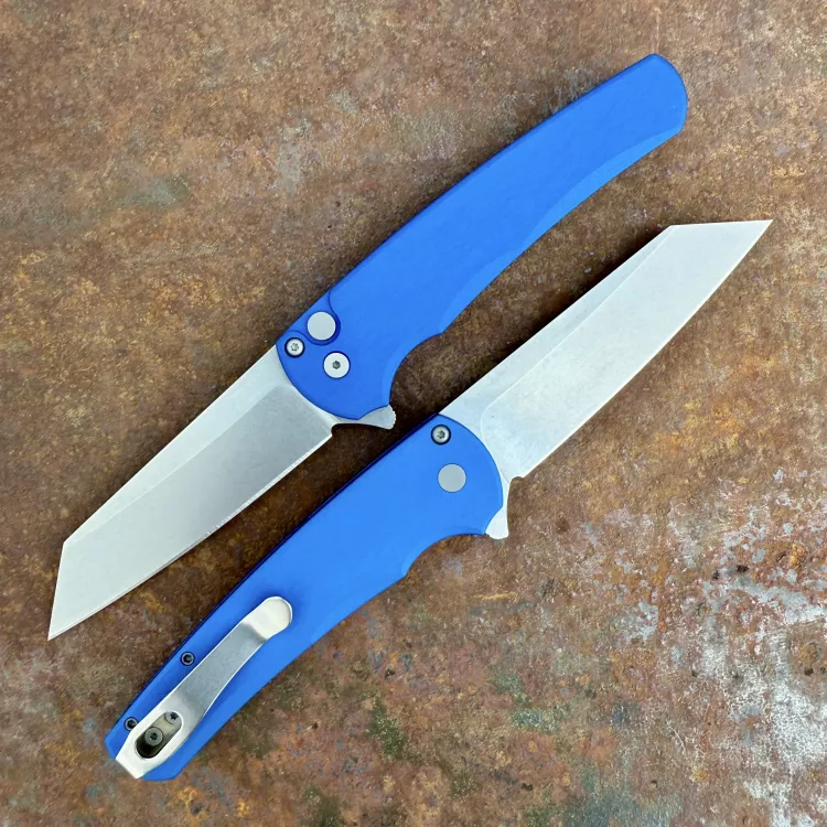 Pro-Tech Malibu Blue Aluminum Stonewash MagnaCut Blade Folding Knife