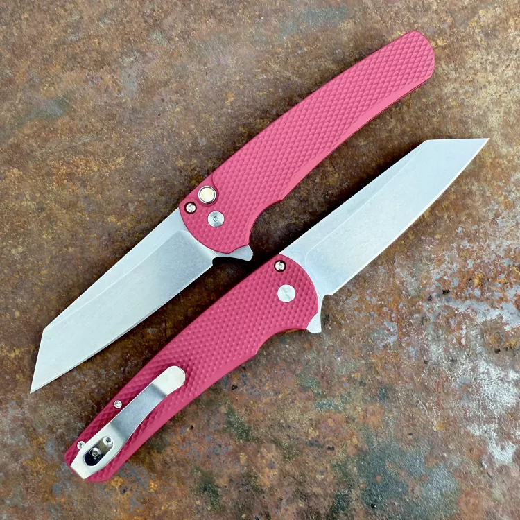 Pro-Tech Malibu Textured Red Aluminum Stonewash MagnaCut Blade Folding Knife