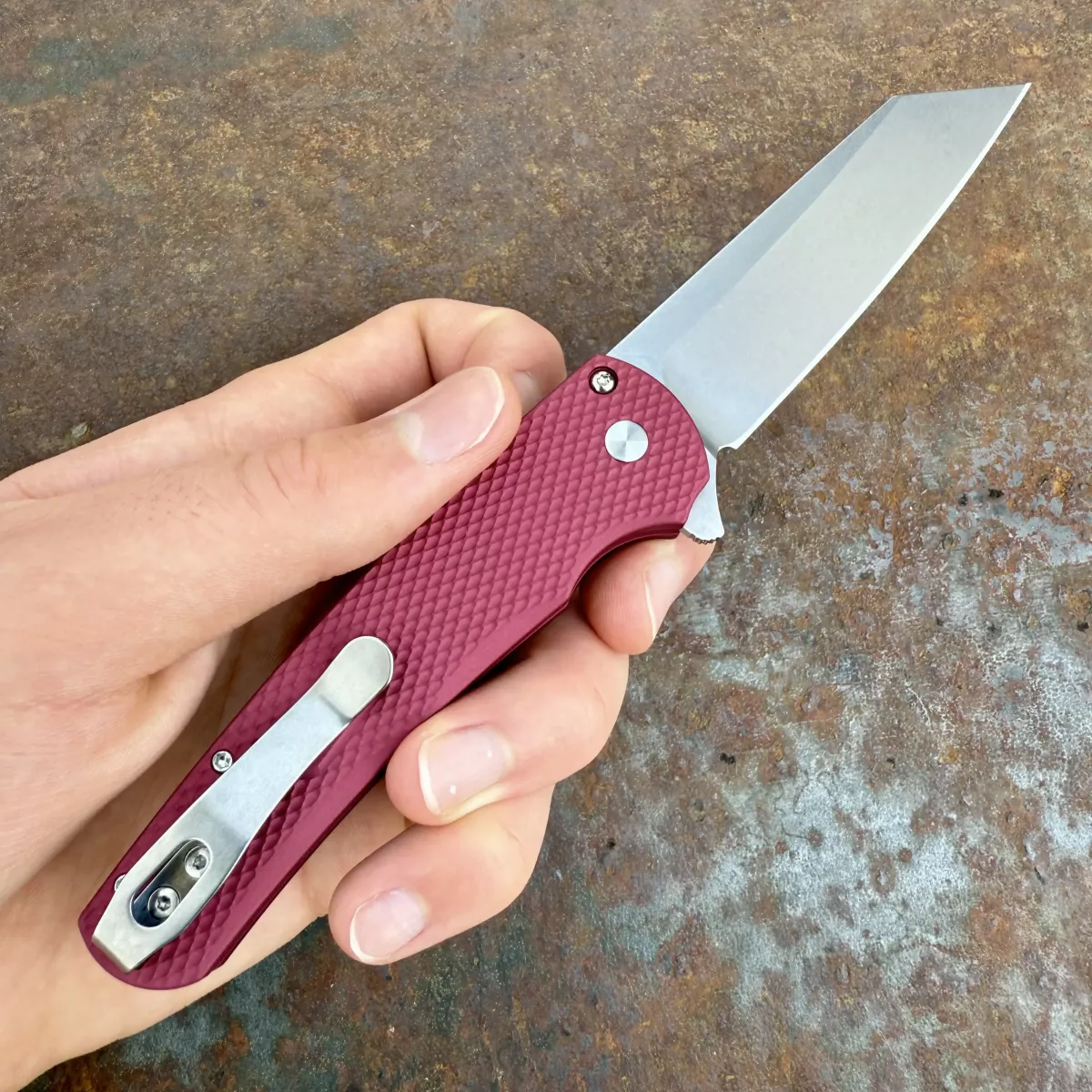 Pro-Tech Malibu Textured Red Aluminum Stonewash MagnaCut Blade