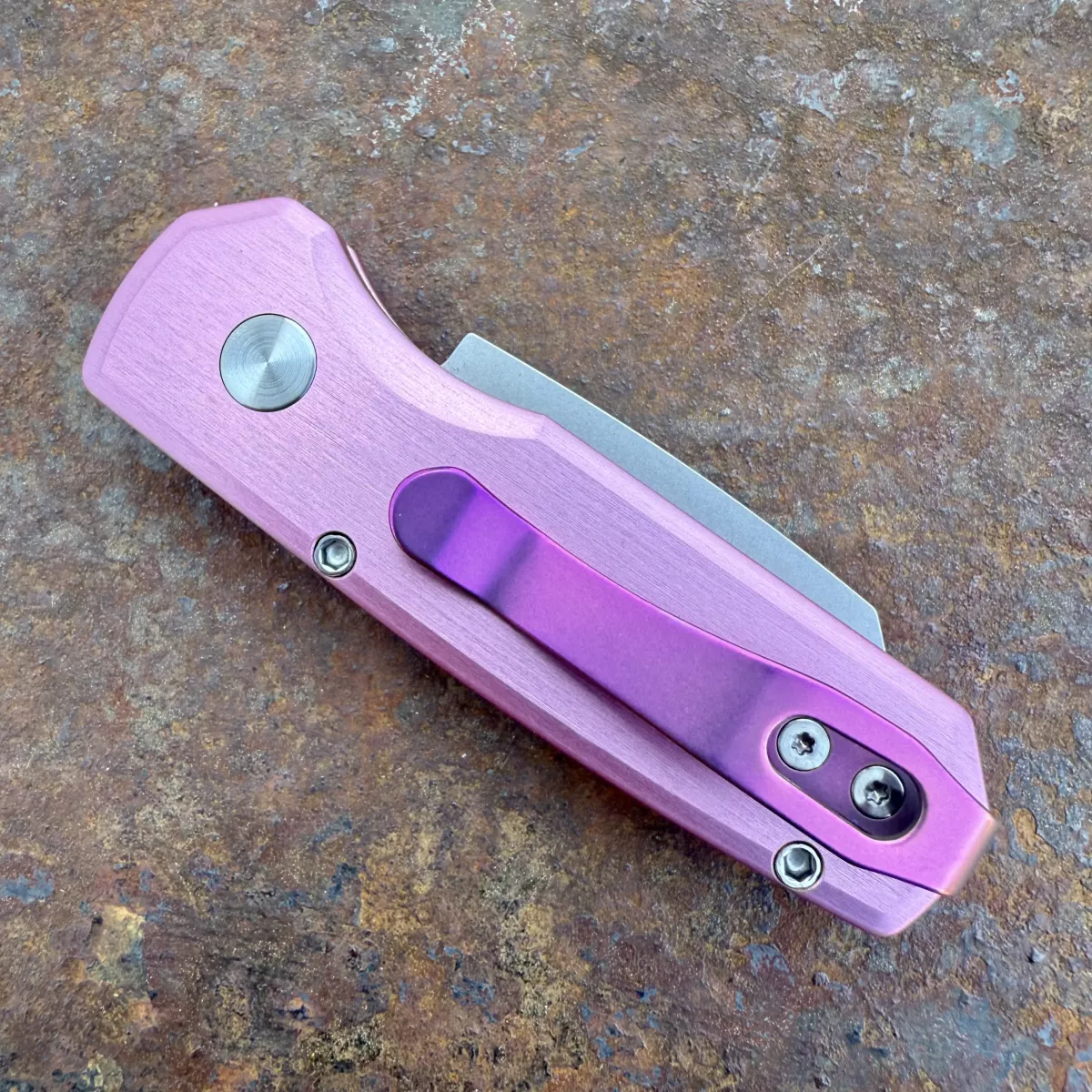 Pro-Tech Runt 5 AUTO Satin Pink Aluminum Stonewash CPM 20CV Blade