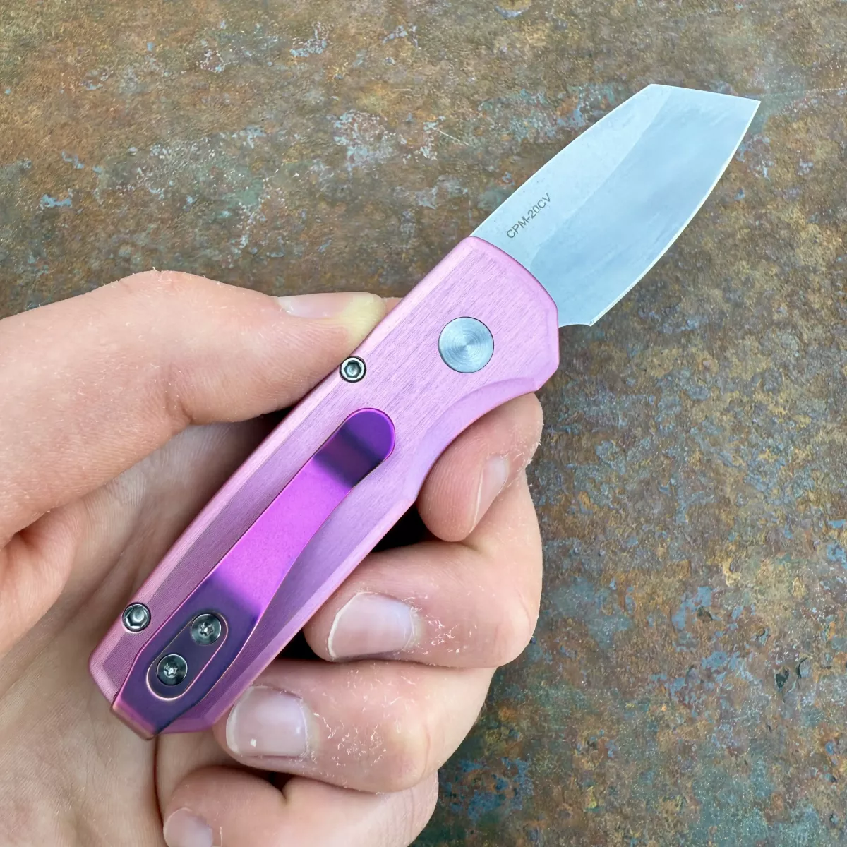 Pro-Tech Runt 5 AUTO Satin Pink Aluminum Stonewash CPM 20CV Blade