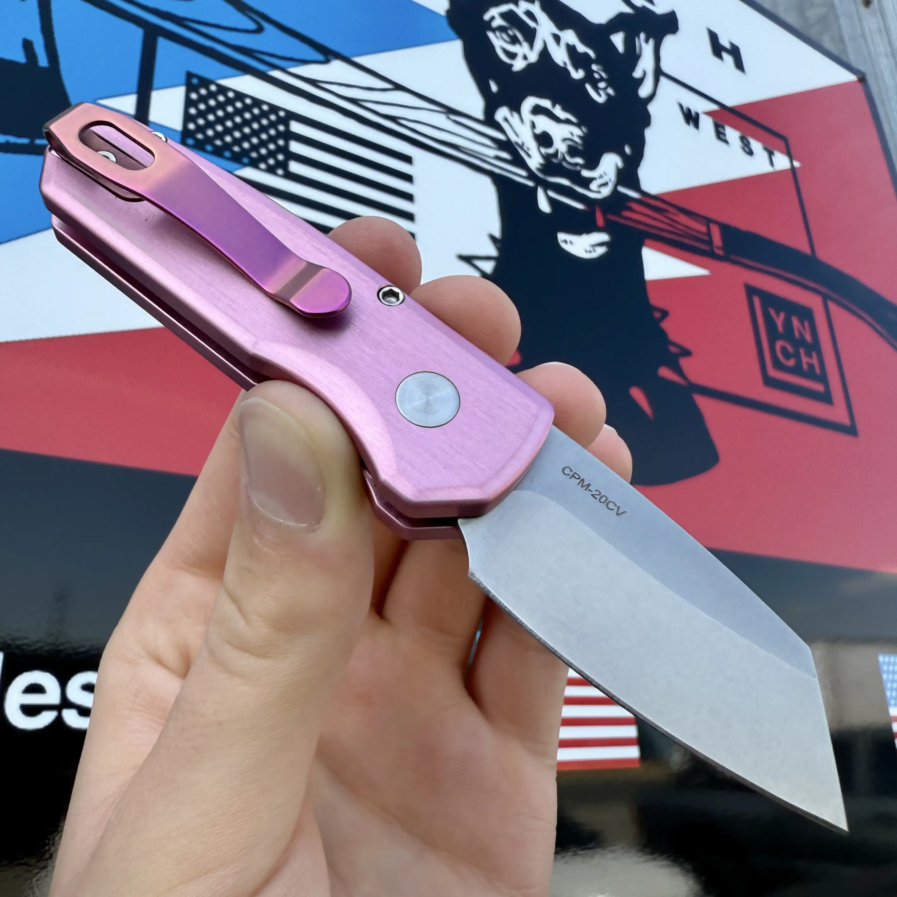 Pro-Tech Runt 5 AUTO Satin Pink Aluminum Stonewash CPM 20CV Blade