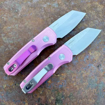 Pro-Tech Runt 5 AUTO Satin Pink Aluminum Stonewash CPM 20CV Blade Folding Knife