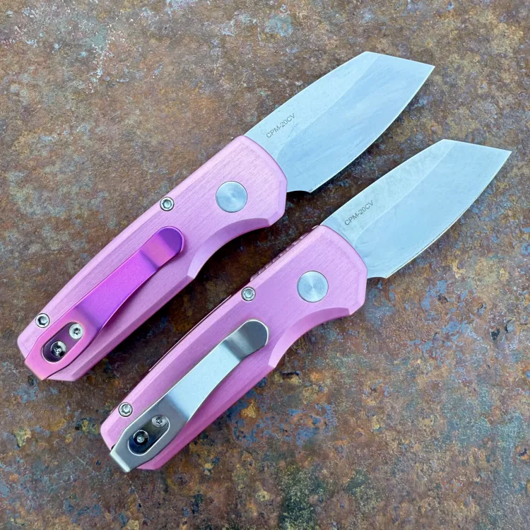 Pro-Tech Runt 5 AUTO Satin Pink Aluminum Stonewash CPM 20CV Blade Folding Knife