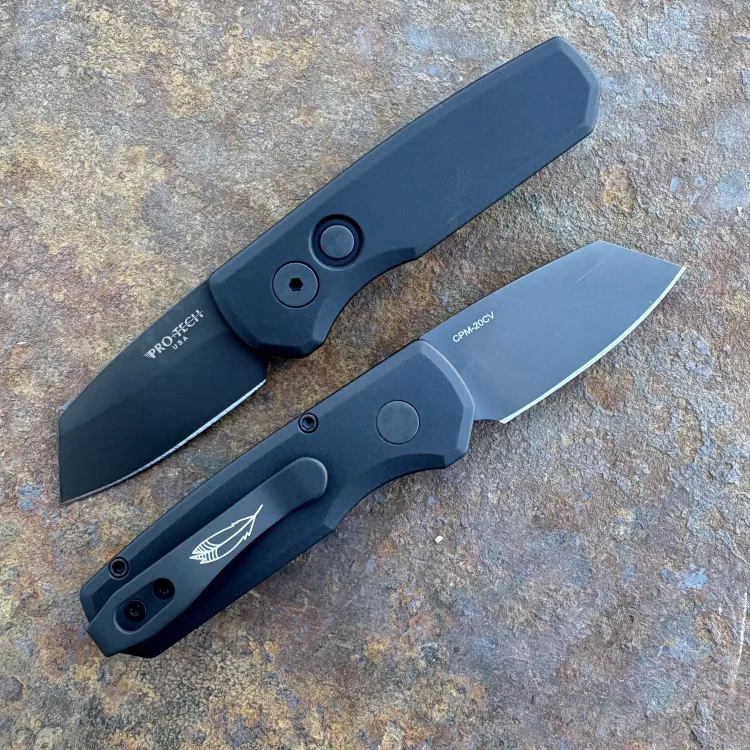 Pro-Tech Runt 5 Auto Black Aluminum Black DLC Reverse Tanto CPM 20CV Blade Folding Knife