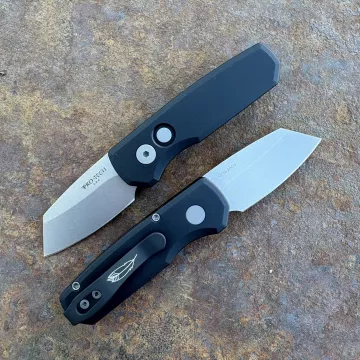 Pro-Tech Runt 5 Auto Black Aluminum Stonewash Reverse Tanto CPM 20CV Blade Folding Knife