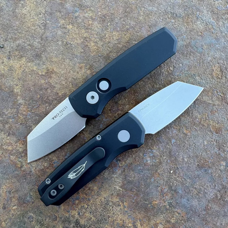 Pro-Tech Runt 5 Auto Black Aluminum Stonewash Reverse Tanto CPM 20CV Blade Folding Knife