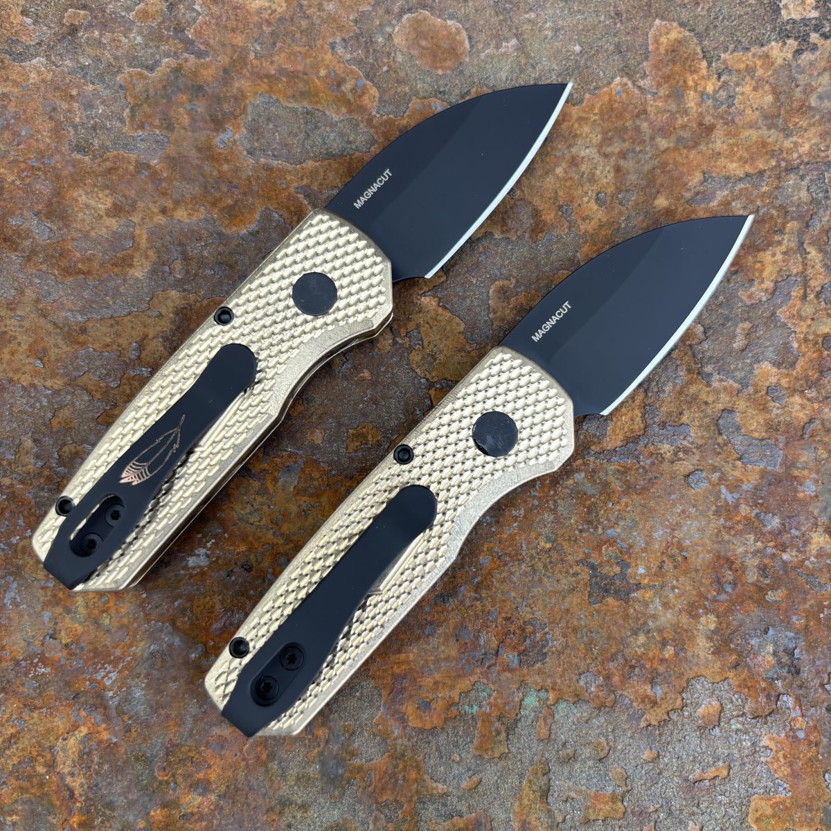 Pro-Tech Runt 5 Textured Bronze Aluminum Black DLC MagnaCut Blade
