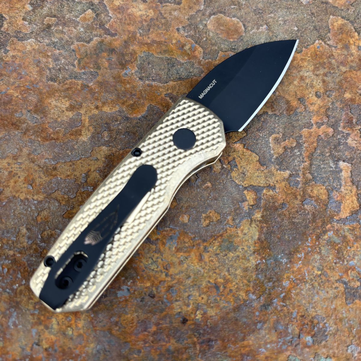 Pro-Tech Runt 5 Textured Bronze Aluminum Black DLC MagnaCut Blade