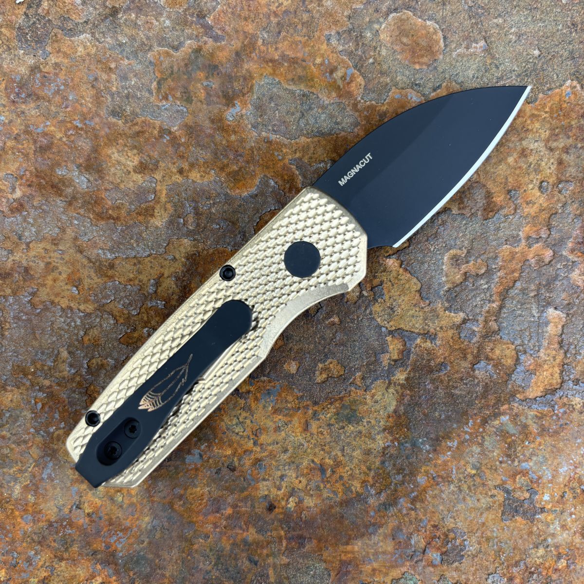 Pro-Tech Runt 5 Textured Bronze Aluminum Black DLC MagnaCut Blade