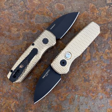 Pro-Tech Runt 5 Textured Bronze Aluminum Black DLC MagnaCut Blade (R5313) Folding Knife