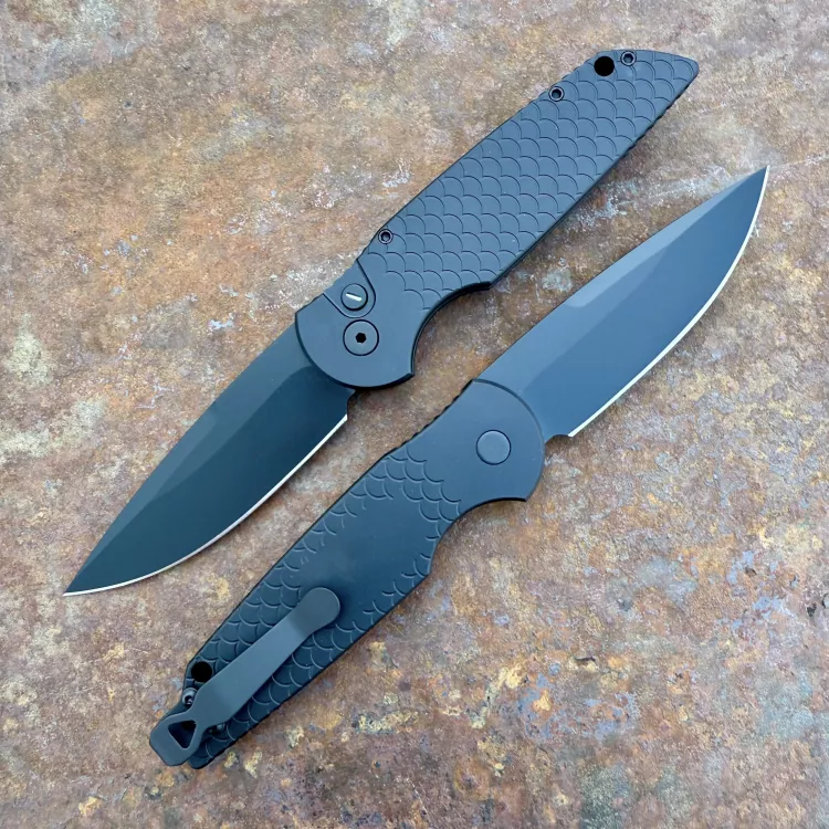 Pro-Tech TR-3 Auto OPERATOR Black "Fish Scale" Aluminum Sterile Black MagnaCut Blade Folding Knife